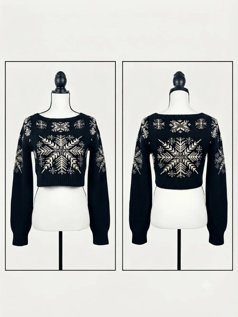 Nasty Gal Black Cropped Snowflake Knit Sweater